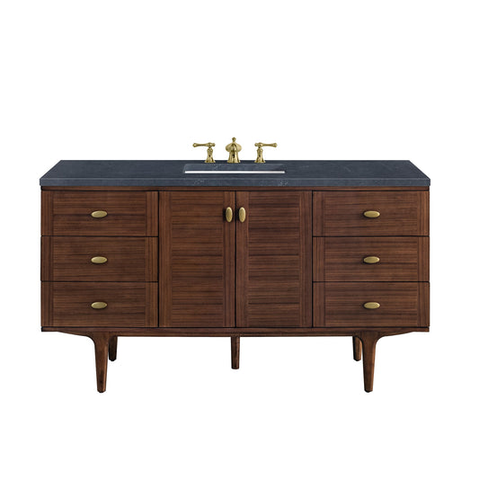 James Martin Vanities Amberly 60" Mid-Century Walnut Single Vanity With 3cm Charcoal Soapstone Top