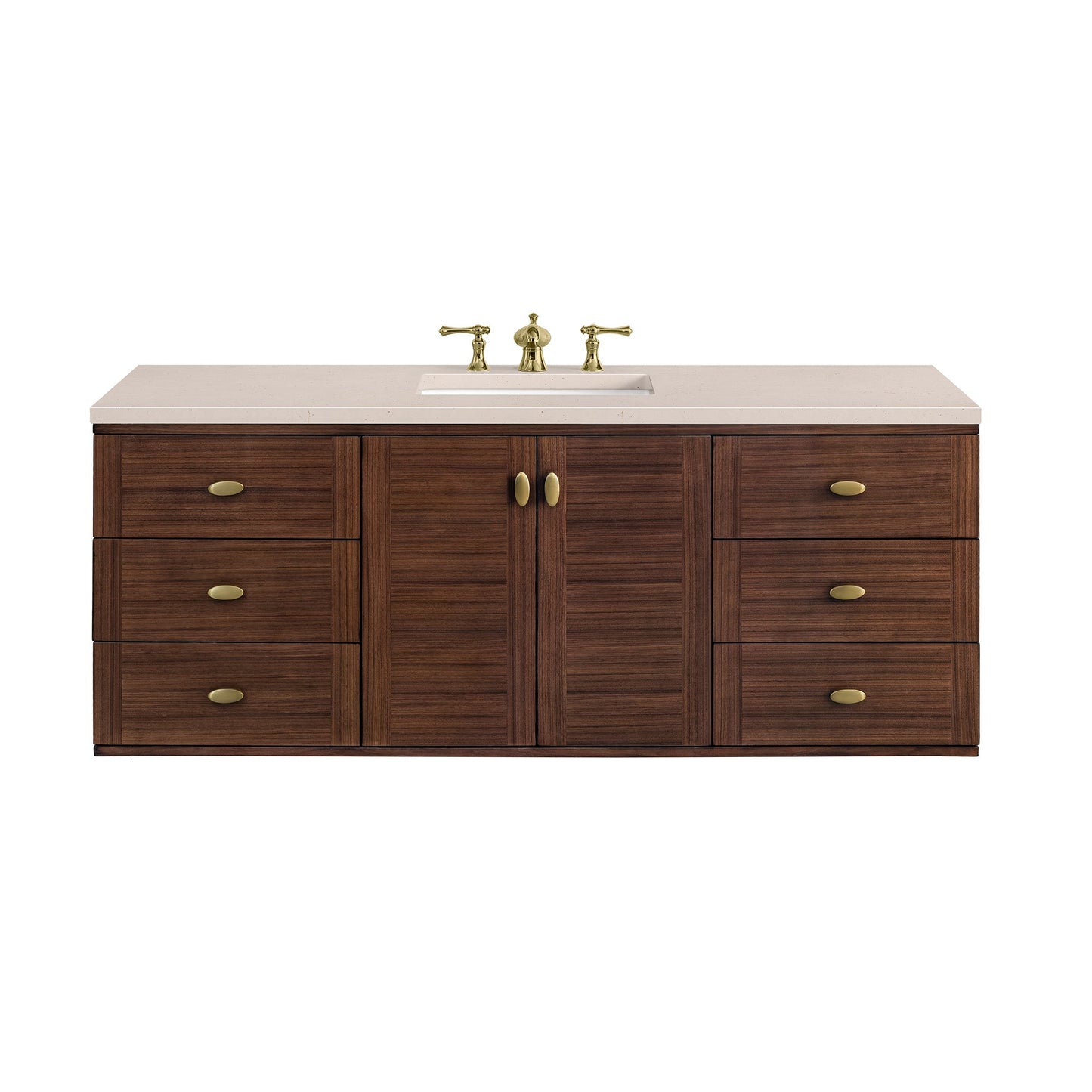 James Martin Vanities Amberly 60" Mid-Century Walnut Single Vanity With 3cm Eternal Marfil Top