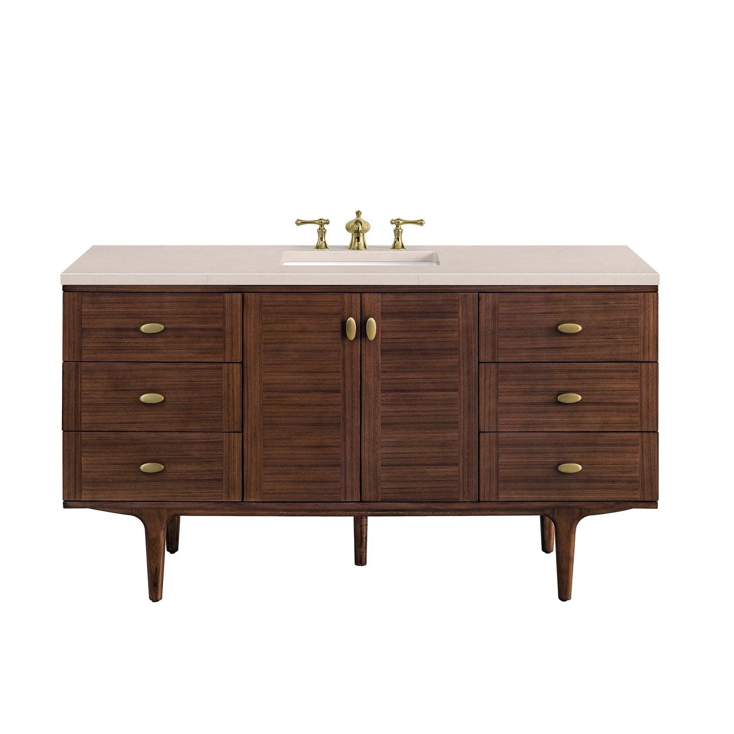 James Martin Vanities Amberly 60" Mid-Century Walnut Single Vanity With 3cm Eternal Marfil Top