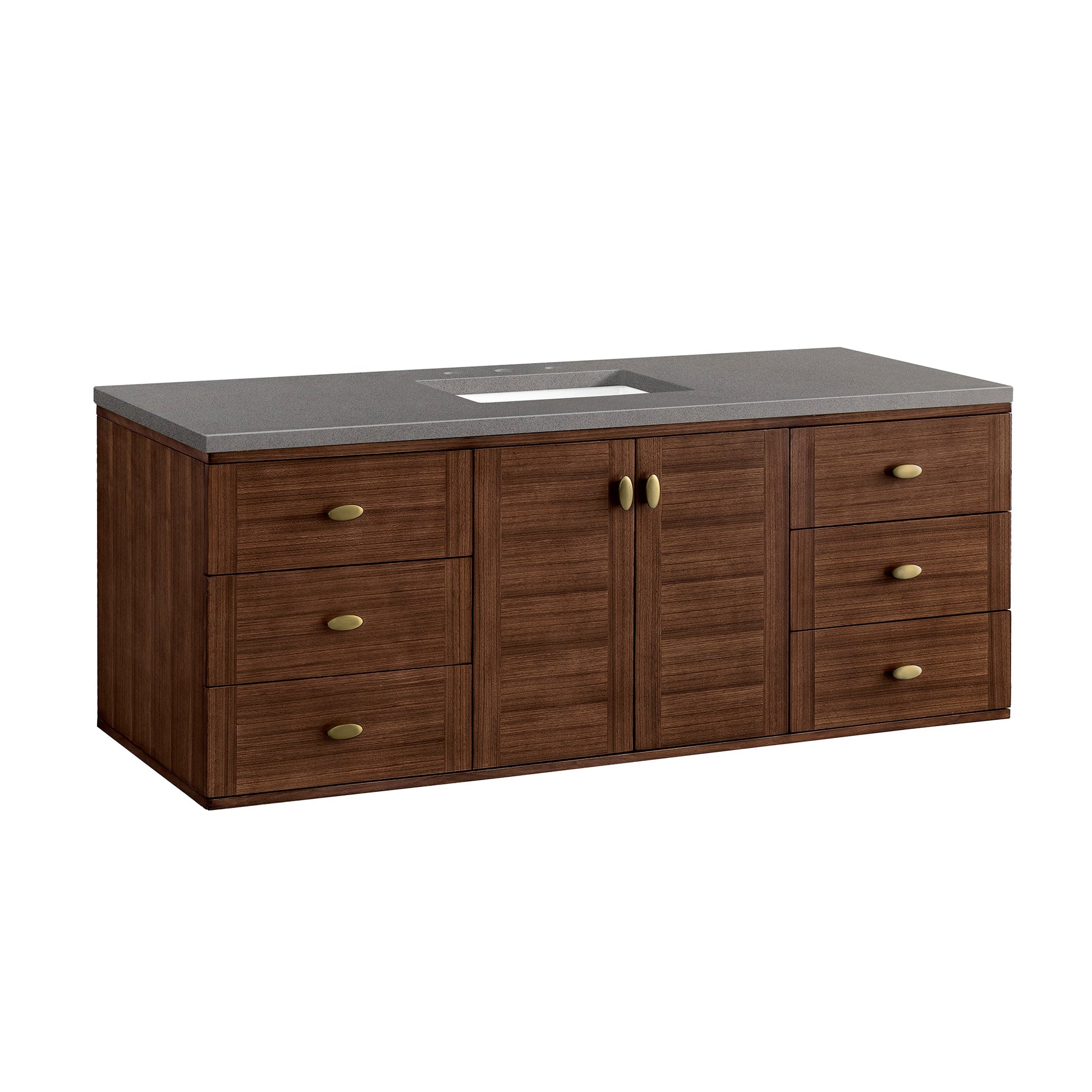 James Martin Vanities Amberly 60" Mid-Century Walnut Single Vanity With 3cm Grey Expo Top