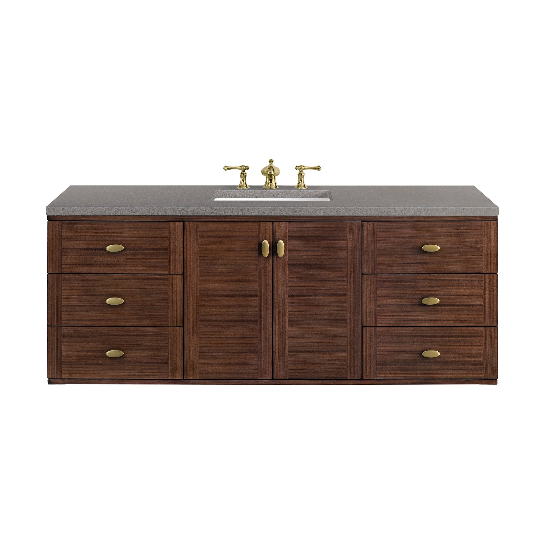 James Martin Vanities Amberly 60" Mid-Century Walnut Single Vanity With 3cm Grey Expo Top