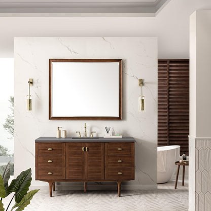 James Martin Vanities Amberly 60" Mid-Century Walnut Single Vanity With 3cm Grey Expo Top