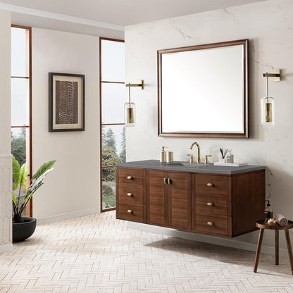 James Martin Vanities Amberly 60" Mid-Century Walnut Single Vanity With 3cm Grey Expo Top