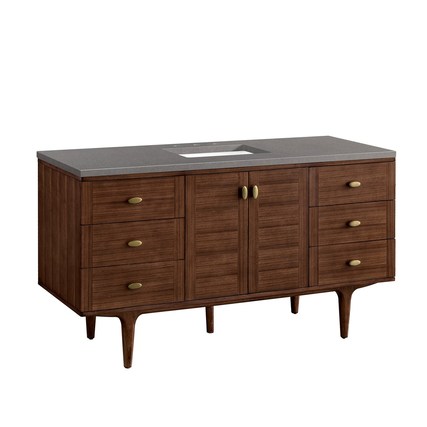 James Martin Vanities Amberly 60" Mid-Century Walnut Single Vanity With 3cm Grey Expo Top