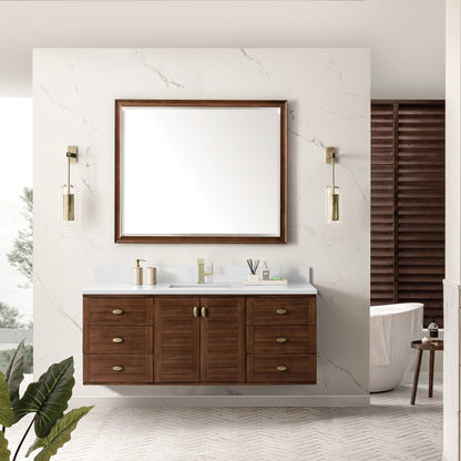 James Martin Vanities Amberly 60" Mid-Century Walnut Single Vanity With Single Hole 3 cm White Zeus Top & Backsplash