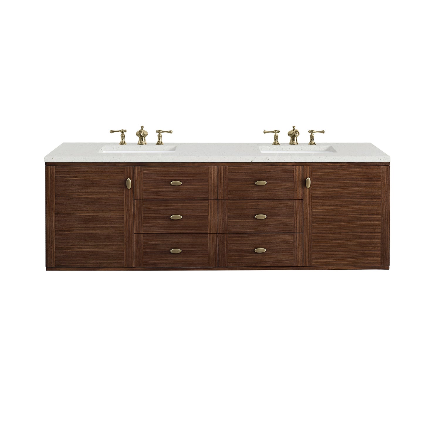 James Martin Vanities Amberly 72" Mid-Century Walnut Double Vanity With 3 cm Lime Delight Top