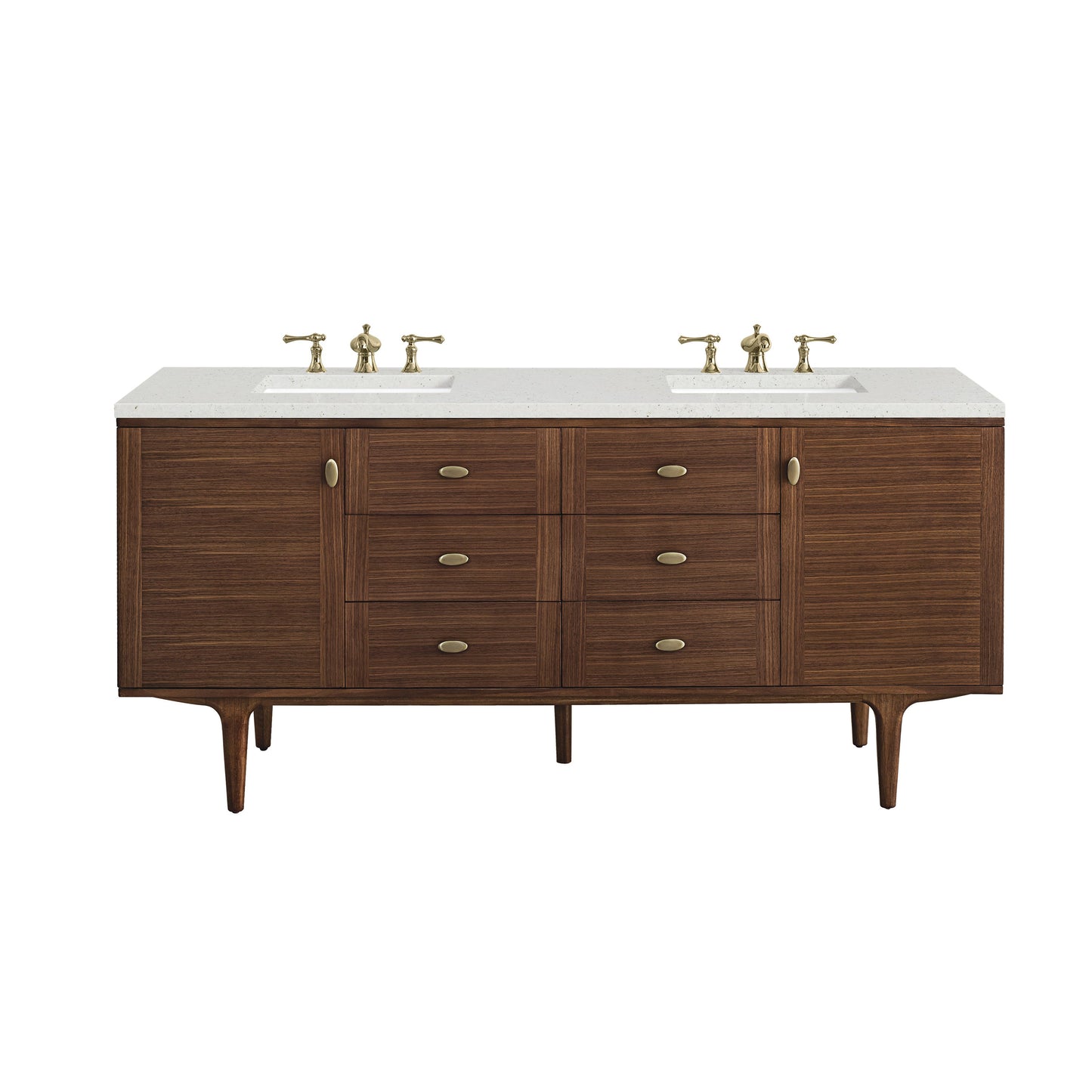 James Martin Vanities Amberly 72" Mid-Century Walnut Double Vanity With 3 cm Lime Delight Top