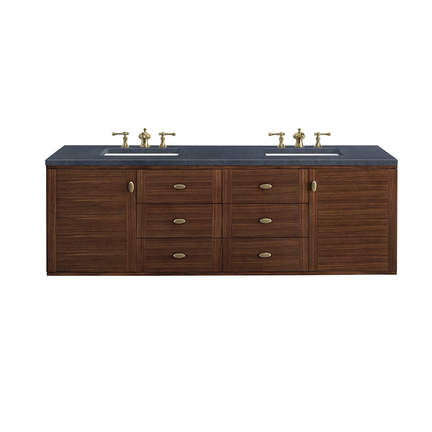 James Martin Vanities Amberly 72" Mid-Century Walnut Double Vanity With 3cm Charcoal Soapstone Top