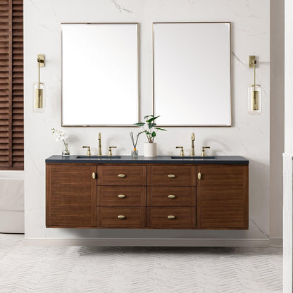 James Martin Vanities Amberly 72" Mid-Century Walnut Double Vanity With 3cm Charcoal Soapstone Top