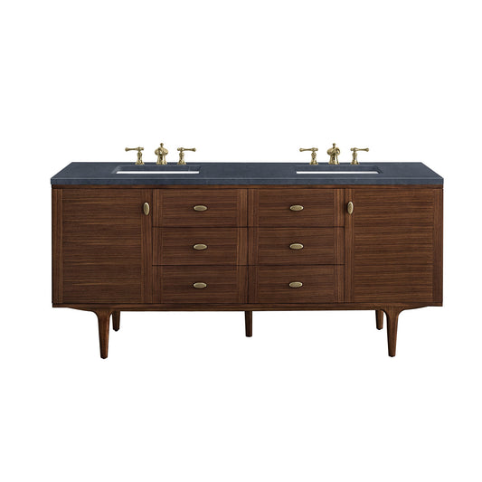 James Martin Vanities Amberly 72" Mid-Century Walnut Double Vanity With 3cm Charcoal Soapstone Top