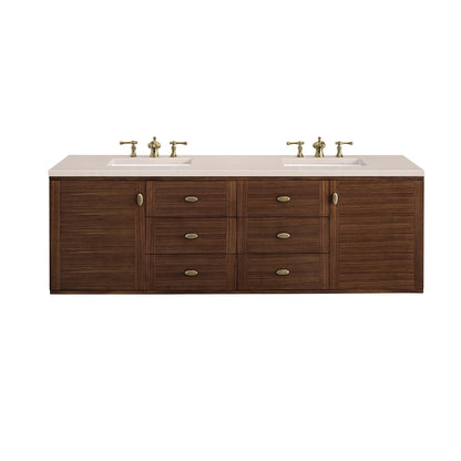 James Martin Vanities Amberly 72" Mid-Century Walnut Double Vanity With 3cm Eternal Marfil Top