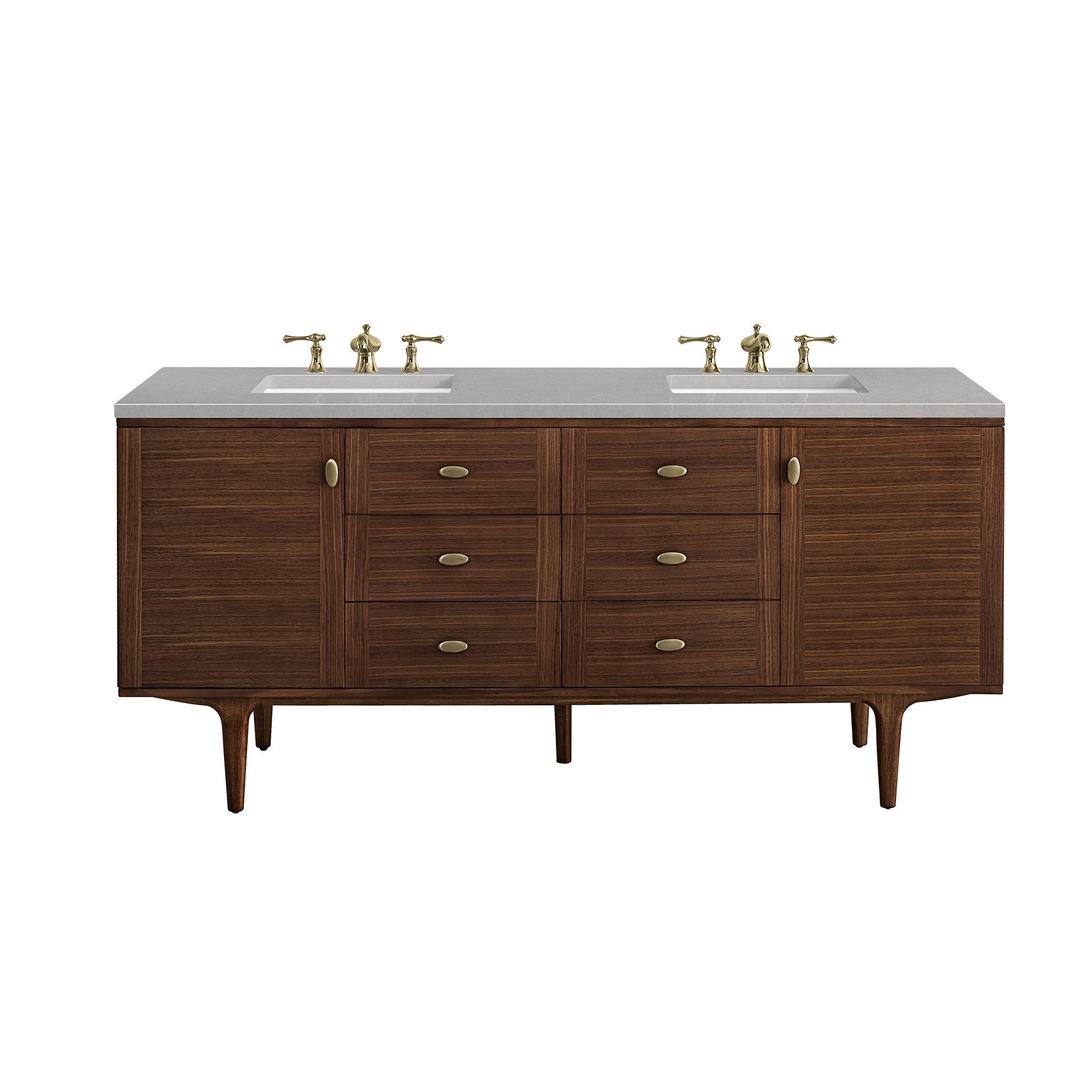 James Martin Vanities Amberly 72" Mid-Century Walnut Double Vanity With 3cm Eternal Serena Top