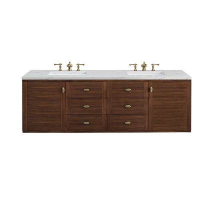 James Martin Vanities Amberly 72" Mid-Century Walnut Double Vanity With 3cm Ethereal Noctis Top