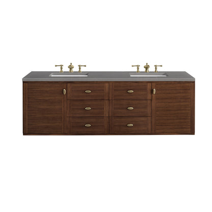 James Martin Vanities Amberly 72" Mid-Century Walnut Double Vanity With 3cm Grey Expo Top