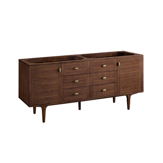 James Martin Vanities Amberly 72" Mid-Century Walnut Double Vanity