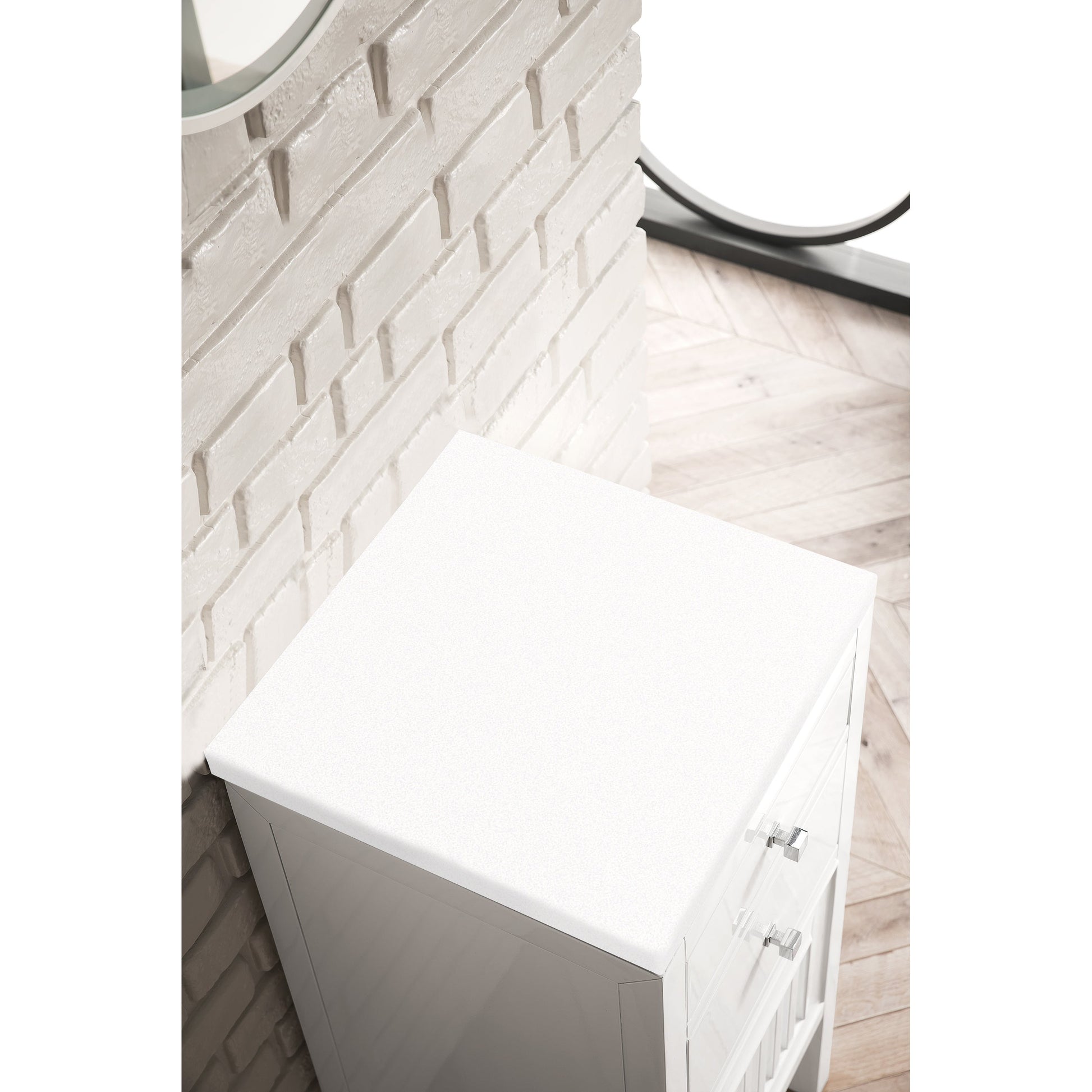 James Martin Vanities Athens 15" Glossy White Base Cabinet With Drawers and Right Door With 3 cm White Zeus Quartz Top