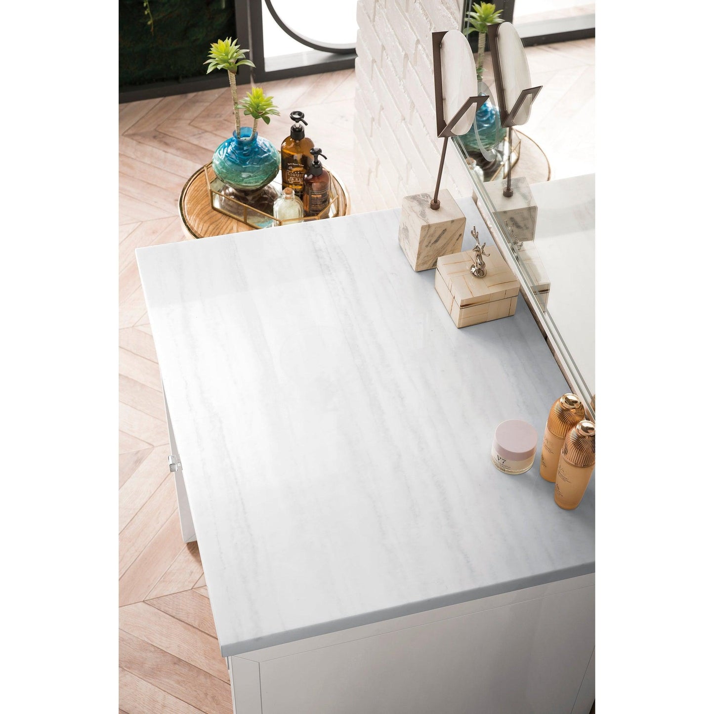 James Martin Vanities Athens 30" Glossy White Makeup Countertop With 3cm Arctic Fall Solid Surface Top