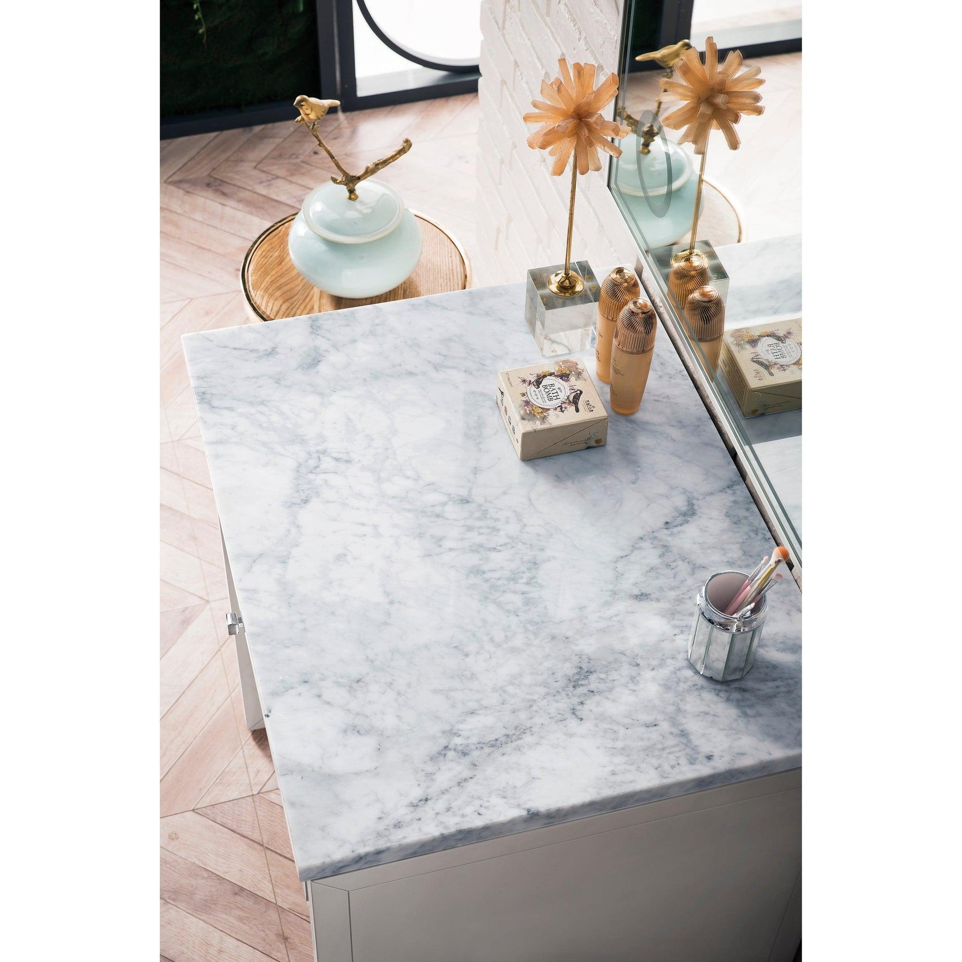 James Martin Vanities Athens 30" Glossy White Makeup Countertop With 3cm Carrara Marble Top