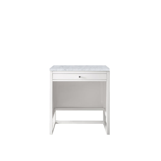 James Martin Vanities Athens 30" Glossy White Makeup Countertop With 3cm Carrara Marble Top