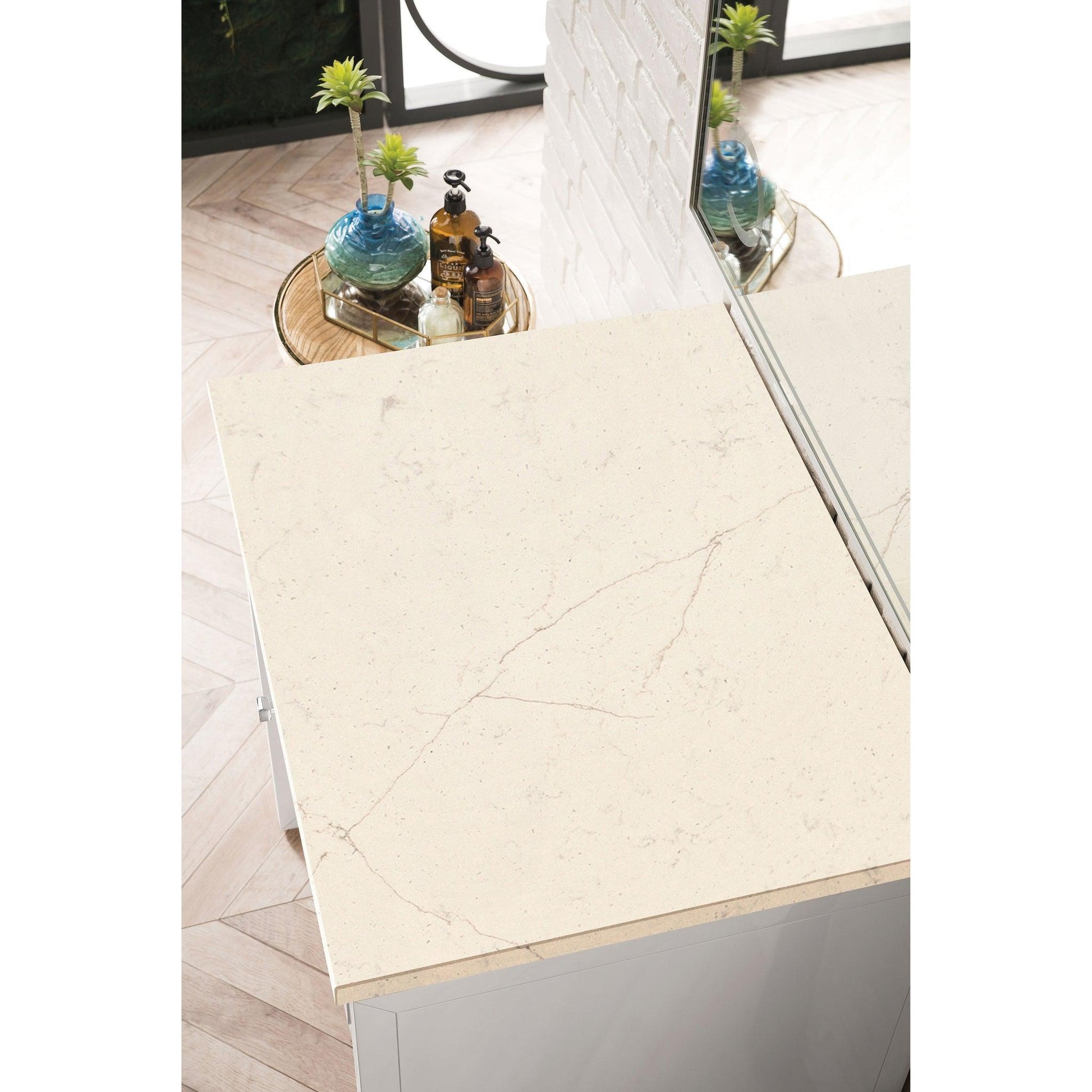 James Martin Vanities Athens 30" Glossy White Makeup Countertop With 3cm Eternal Marfil Top