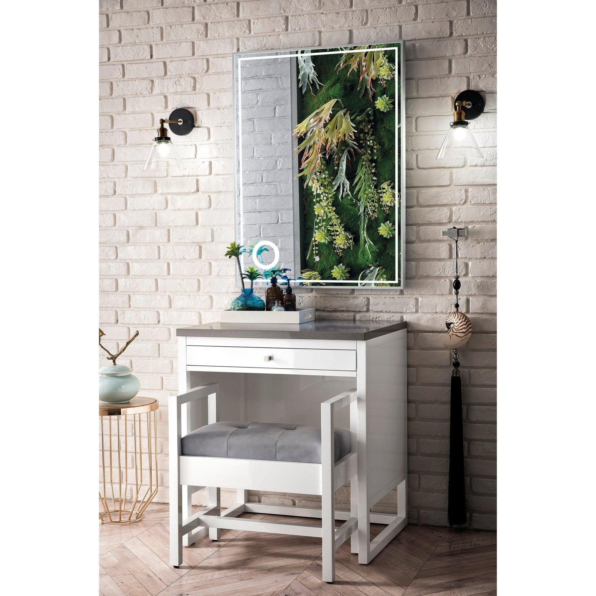 James Martin Vanities Athens 30" Glossy White Makeup Countertop With 3cm Grey Expo Quartz Top