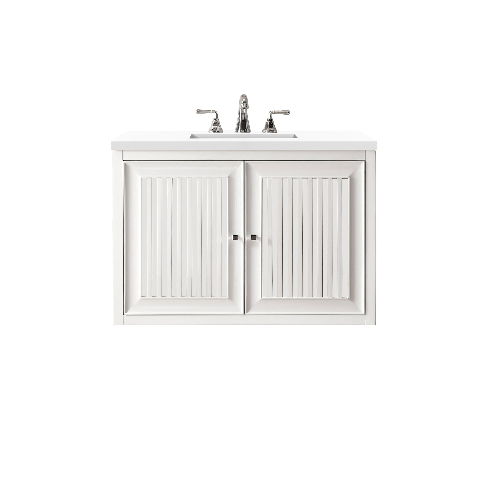 James Martin Vanities Athens 30" Glossy White Single Vanity Cabinet With 3cm White Zeus Quartz Top