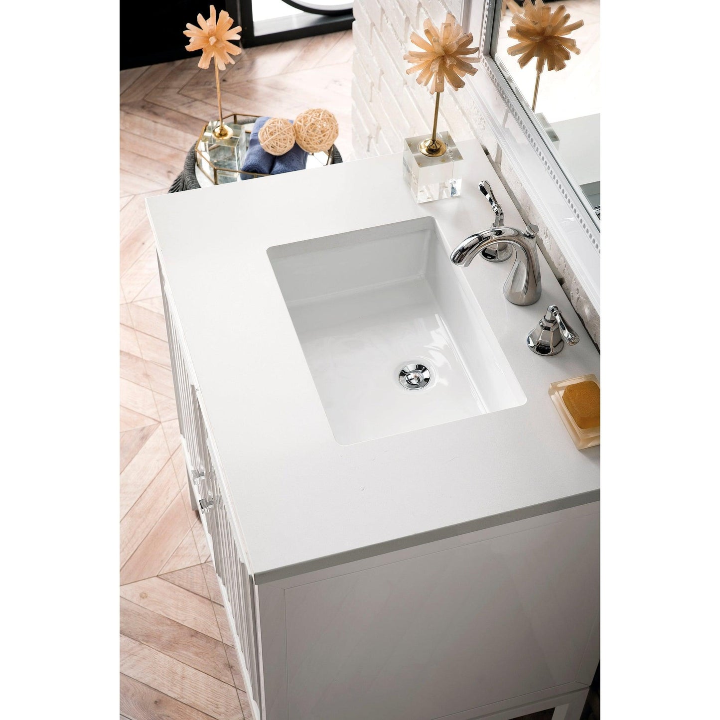 James Martin Vanities Athens 30" Glossy White Single Vanity Cabinet With 3cm White Zeus Quartz Top