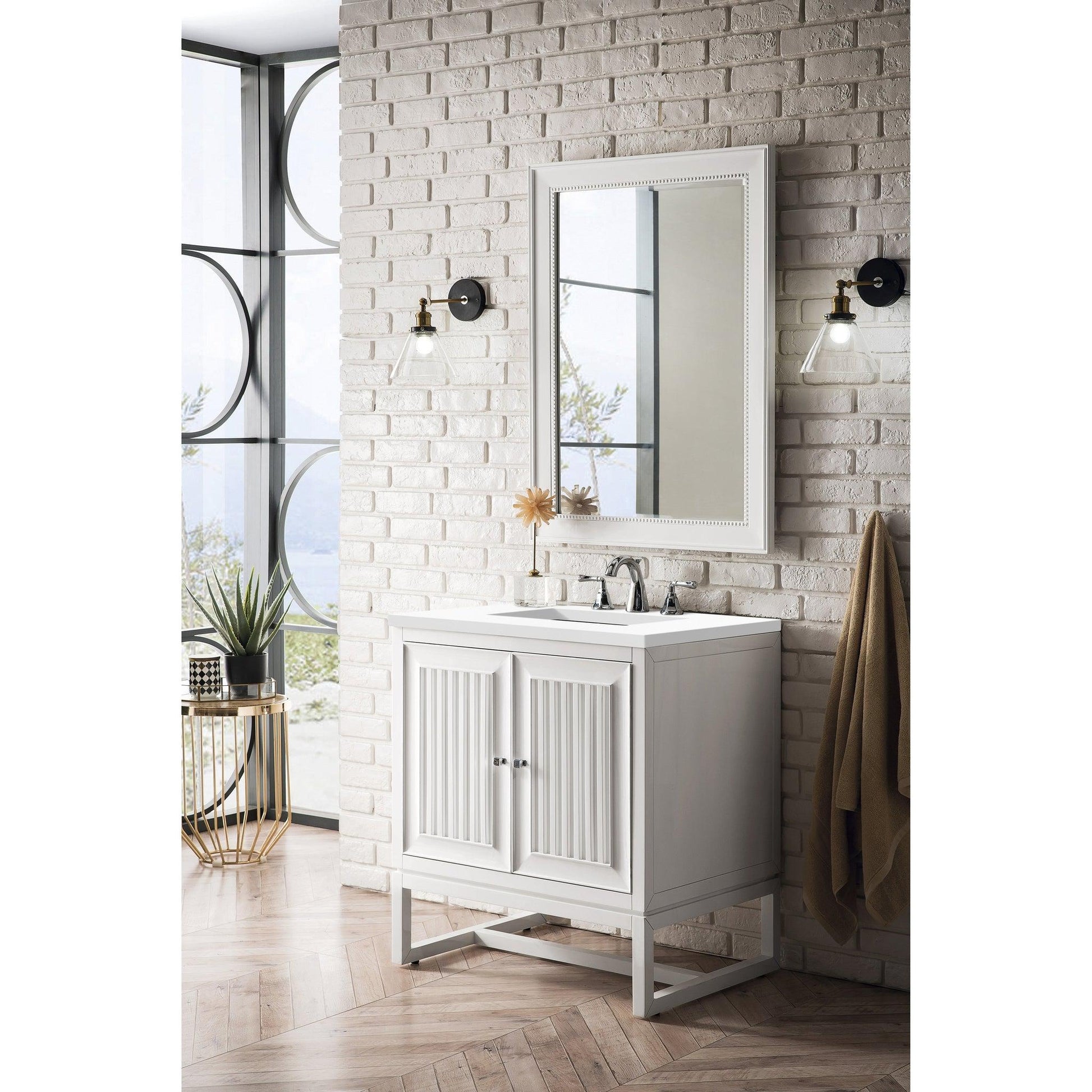 James Martin Vanities Athens 30" Glossy White Single Vanity Cabinet With 3cm White Zeus Quartz Top