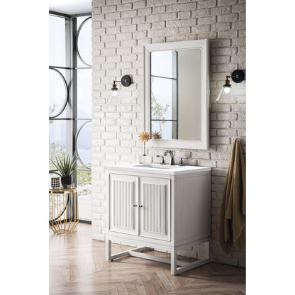 James Martin Vanities Athens 30" Glossy White Single Vanity Cabinet With 3cm White Zeus Quartz Top