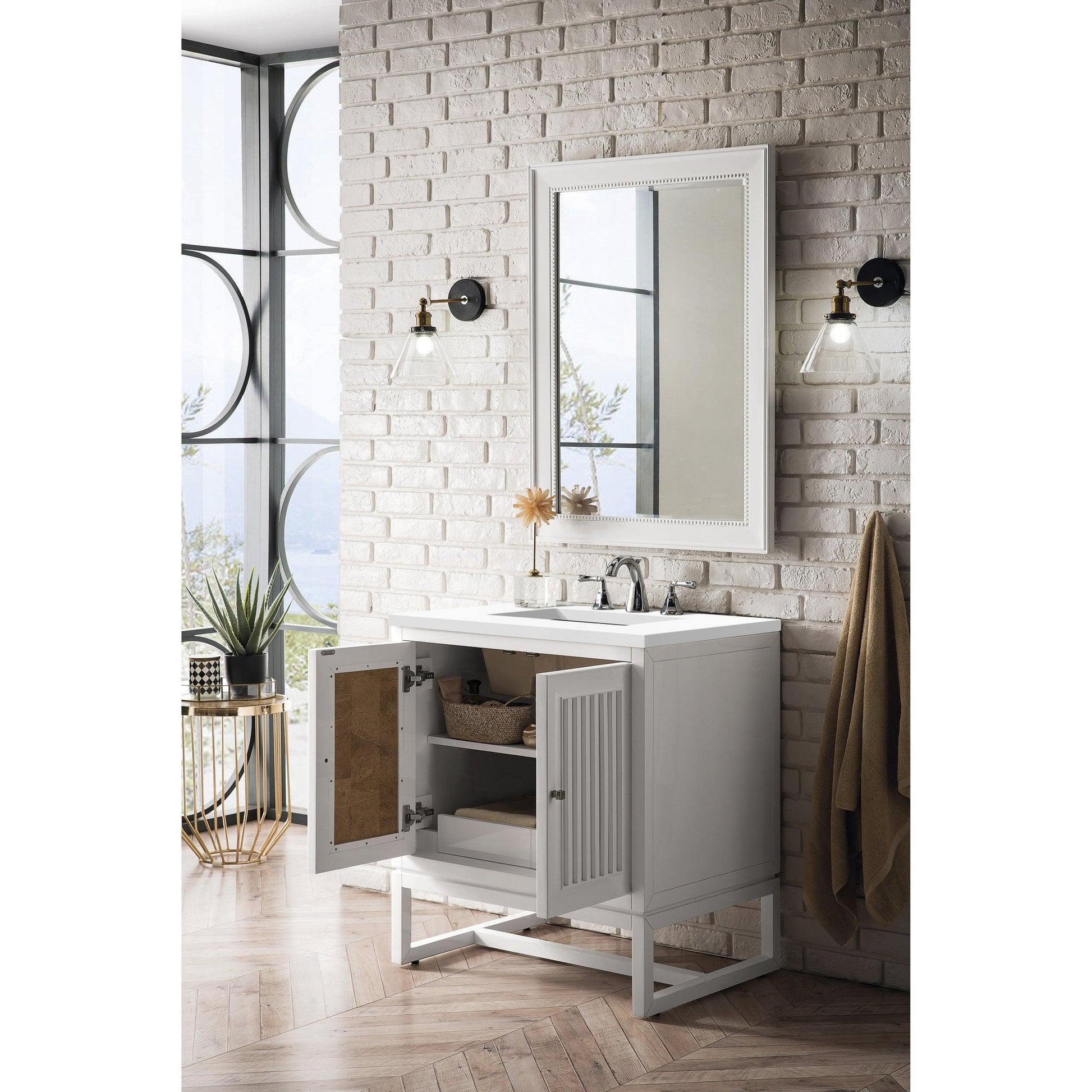 James Martin Vanities Athens 30" Glossy White Single Vanity Cabinet With 3cm White Zeus Quartz Top