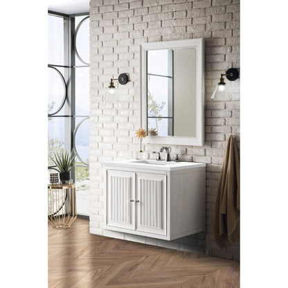 James Martin Vanities Athens 30" Glossy White Single Vanity Cabinet With 3cm White Zeus Quartz Top