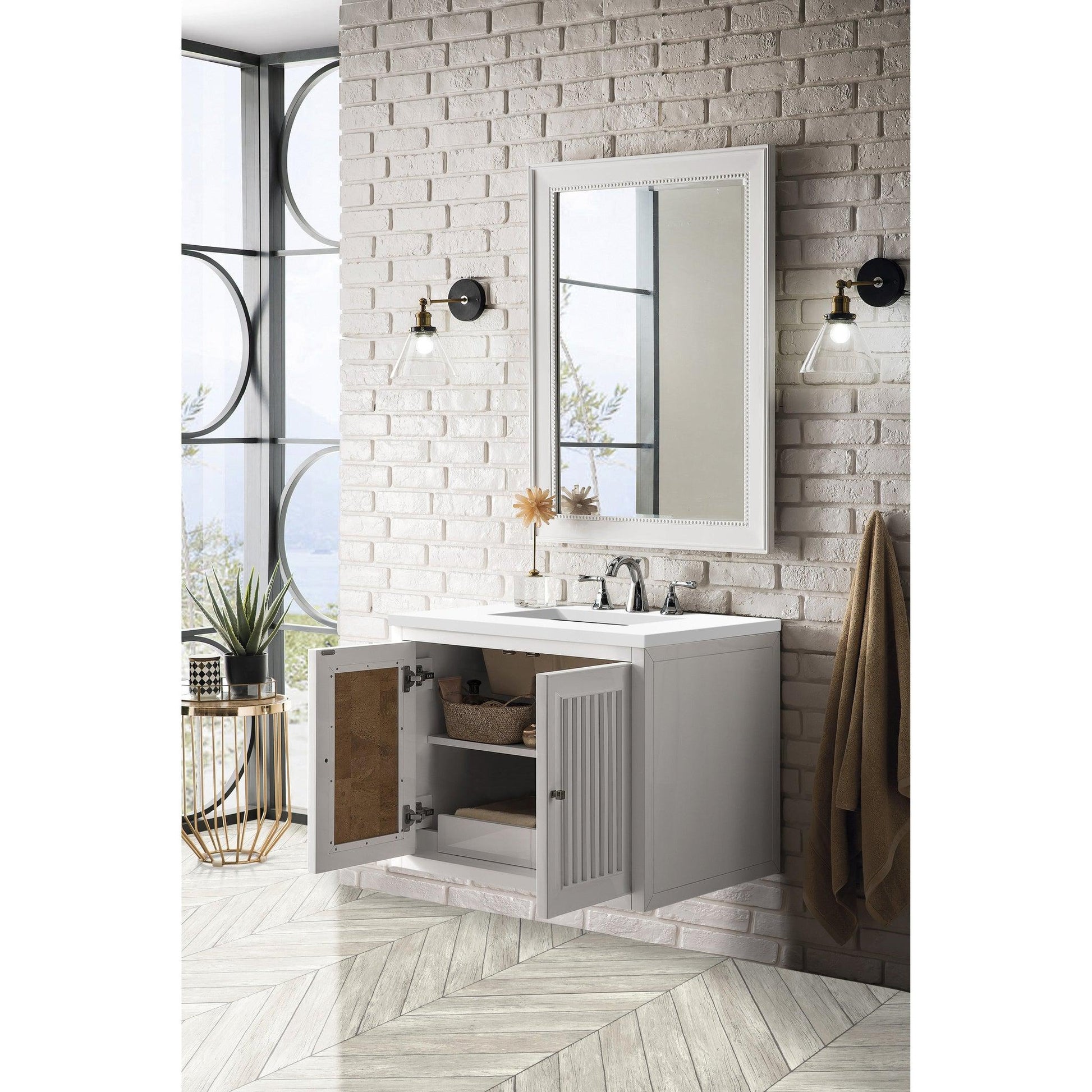 James Martin Vanities Athens 30" Glossy White Single Vanity Cabinet With 3cm White Zeus Quartz Top