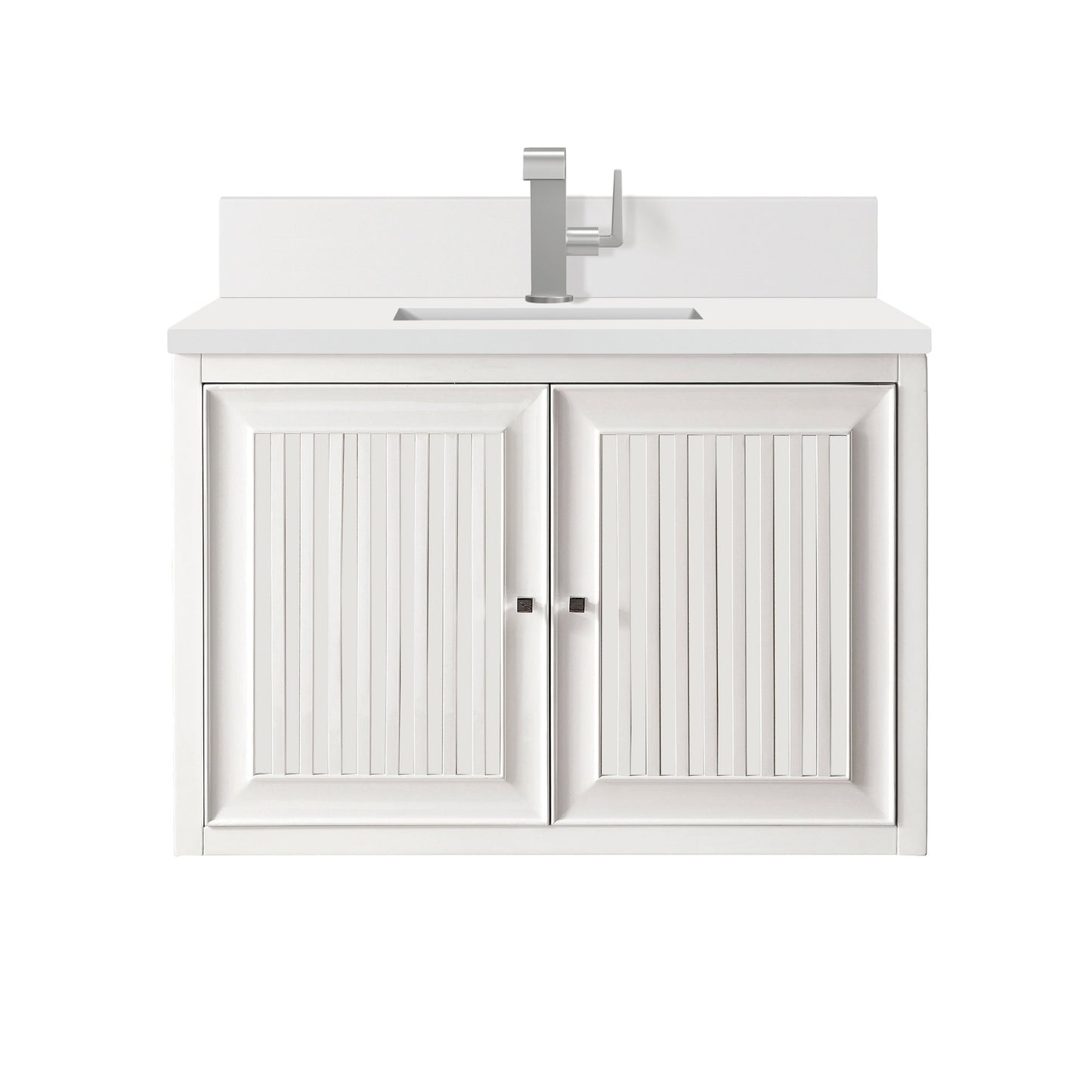 James Martin Vanities Athens 30" Glossy White Single Vanity With Single Hole 3 cm White Zeus Quartz Top & Backsplash