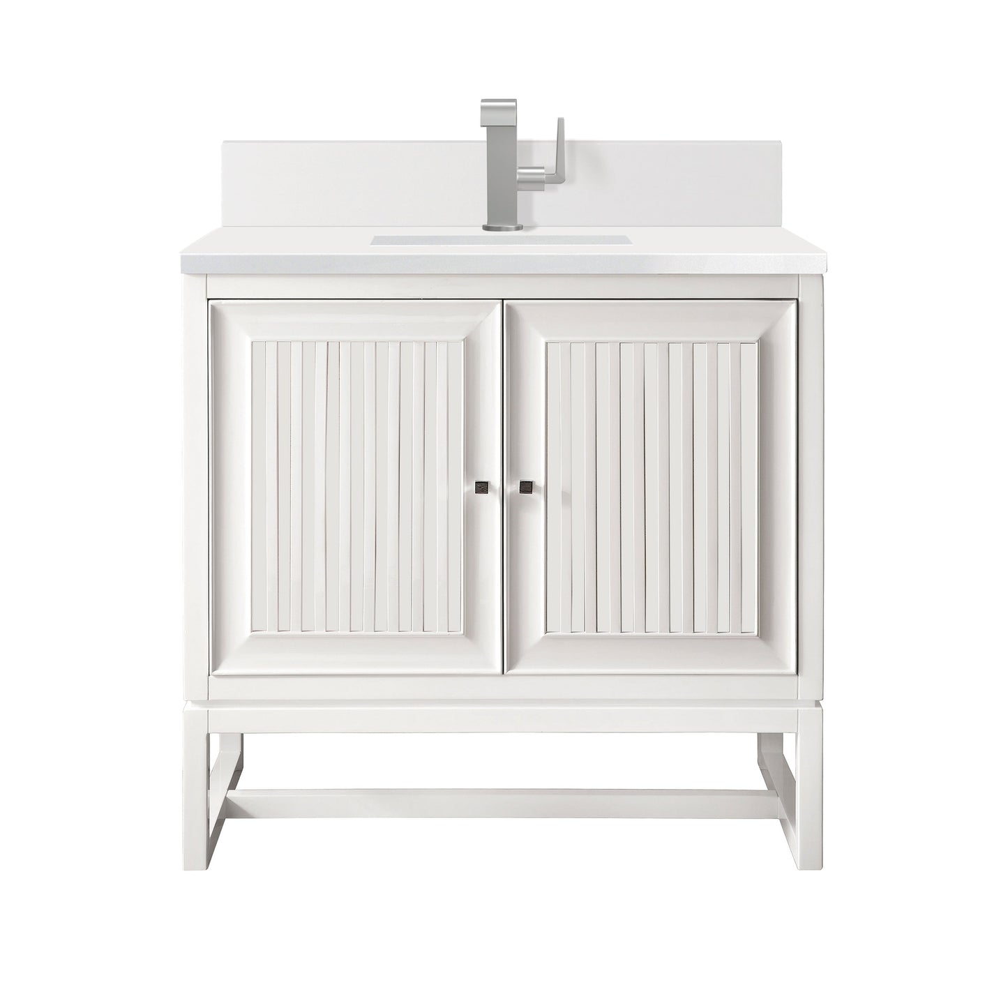 James Martin Vanities Athens 30" Glossy White Single Vanity With Single Hole 3 cm White Zeus Quartz Top & Backsplash