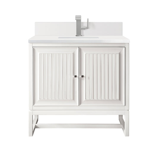 James Martin Vanities Athens 30" Glossy White Single Vanity With Single Hole 3 cm White Zeus Quartz Top & Backsplash