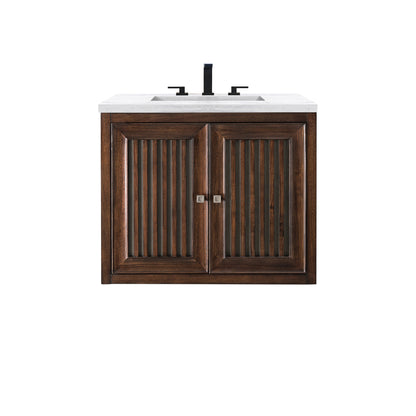 James Martin Vanities Athens 30" Mid Century Acacia Single Vanity Cabinet With 3 cm Arctic Fall Solid Surface Countertop