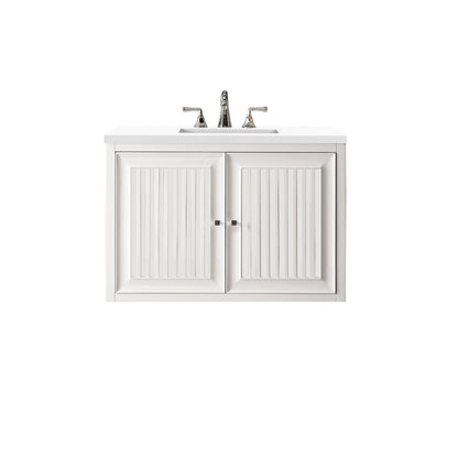 James Martin Vanities Athens 30" Mid Century Acacia Single Vanity Cabinet With 3cm White Zeus Quartz Top