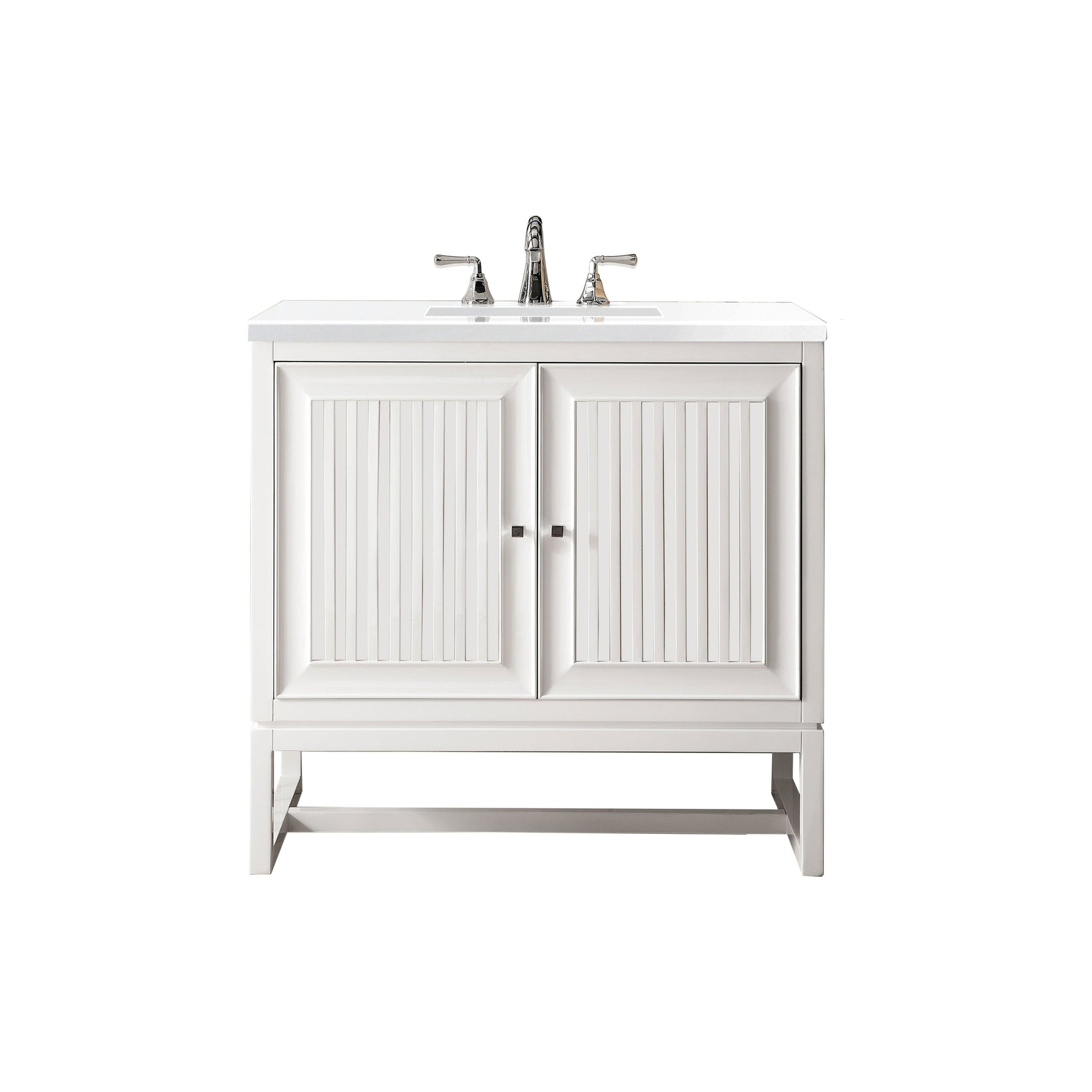 James Martin Vanities Athens 30" Mid Century Acacia Single Vanity Cabinet With 3cm White Zeus Quartz Top