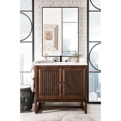 James Martin Vanities Athens 36" Glossy White Single Vanity Cabinet With 3cm White Zeus Quartz Top