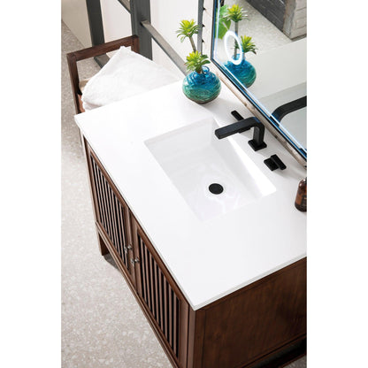 James Martin Vanities Athens 36" Glossy White Single Vanity Cabinet With 3cm White Zeus Quartz Top