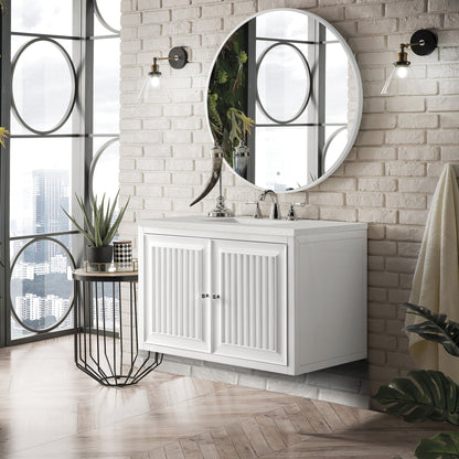 James Martin Vanities Athens 36" Glossy White Single Vanity With 3 cm Lime Delight Quartz Top