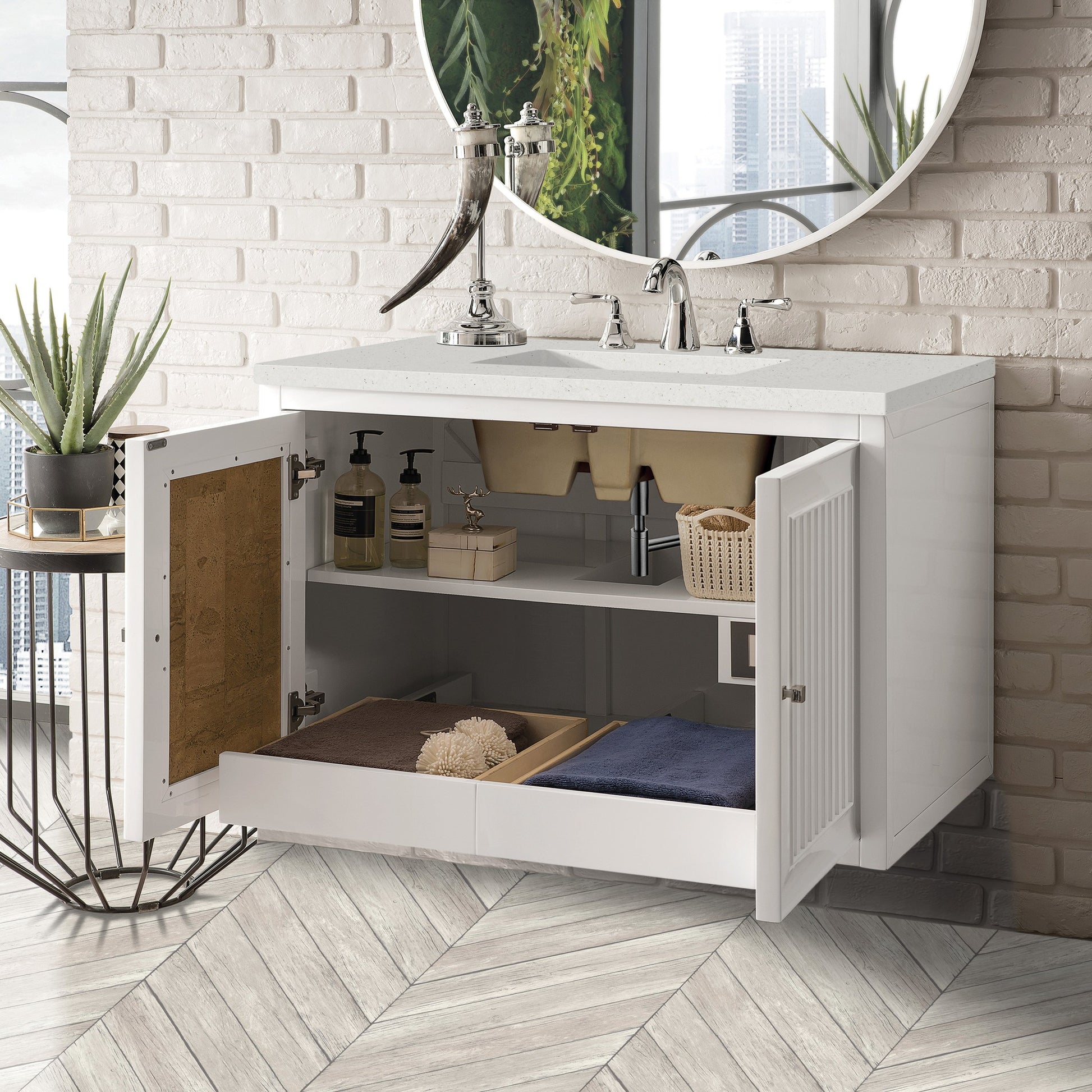 James Martin Vanities Athens 36" Glossy White Single Vanity With 3 cm Lime Delight Quartz Top