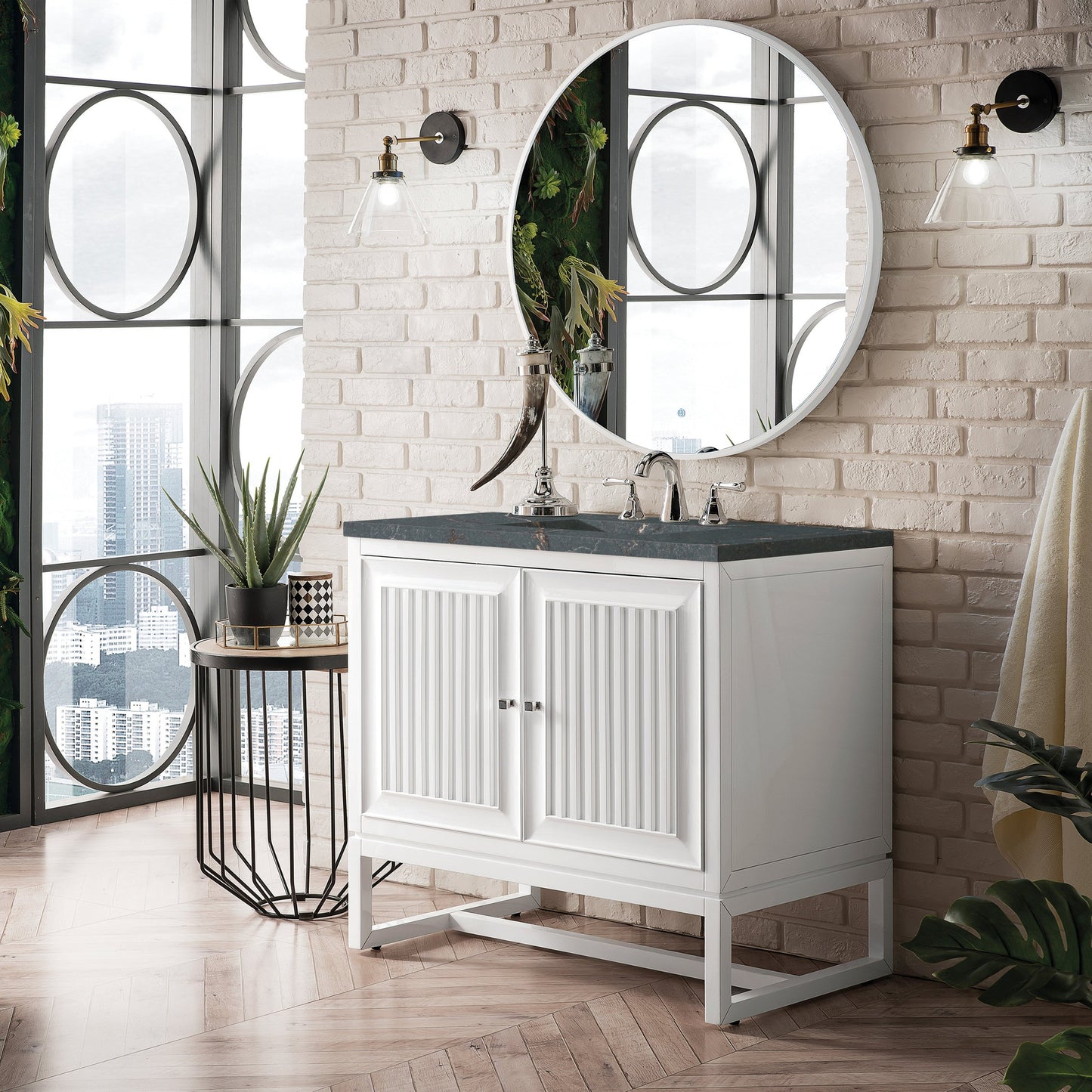 James Martin Vanities Athens 36" Glossy White Single Vanity With 3 cm Parisien Bleu Quartz Top