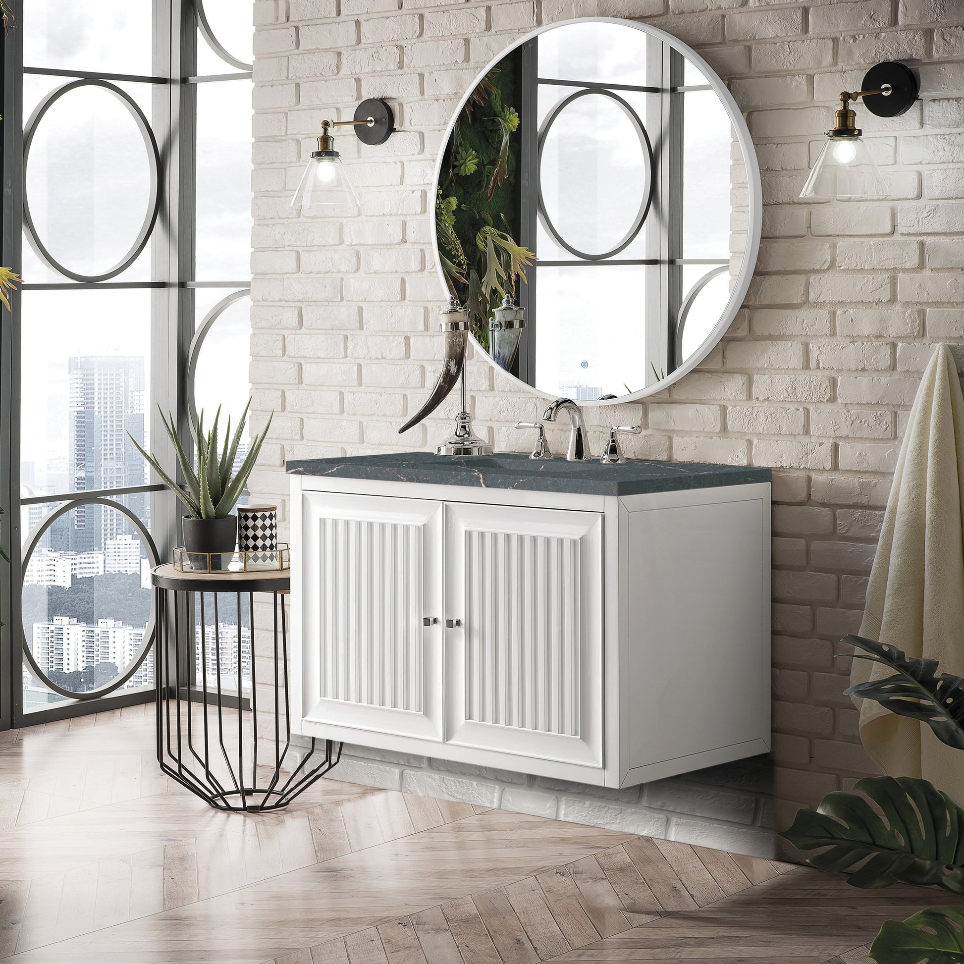 James Martin Vanities Athens 36" Glossy White Single Vanity With 3 cm Parisien Bleu Quartz Top