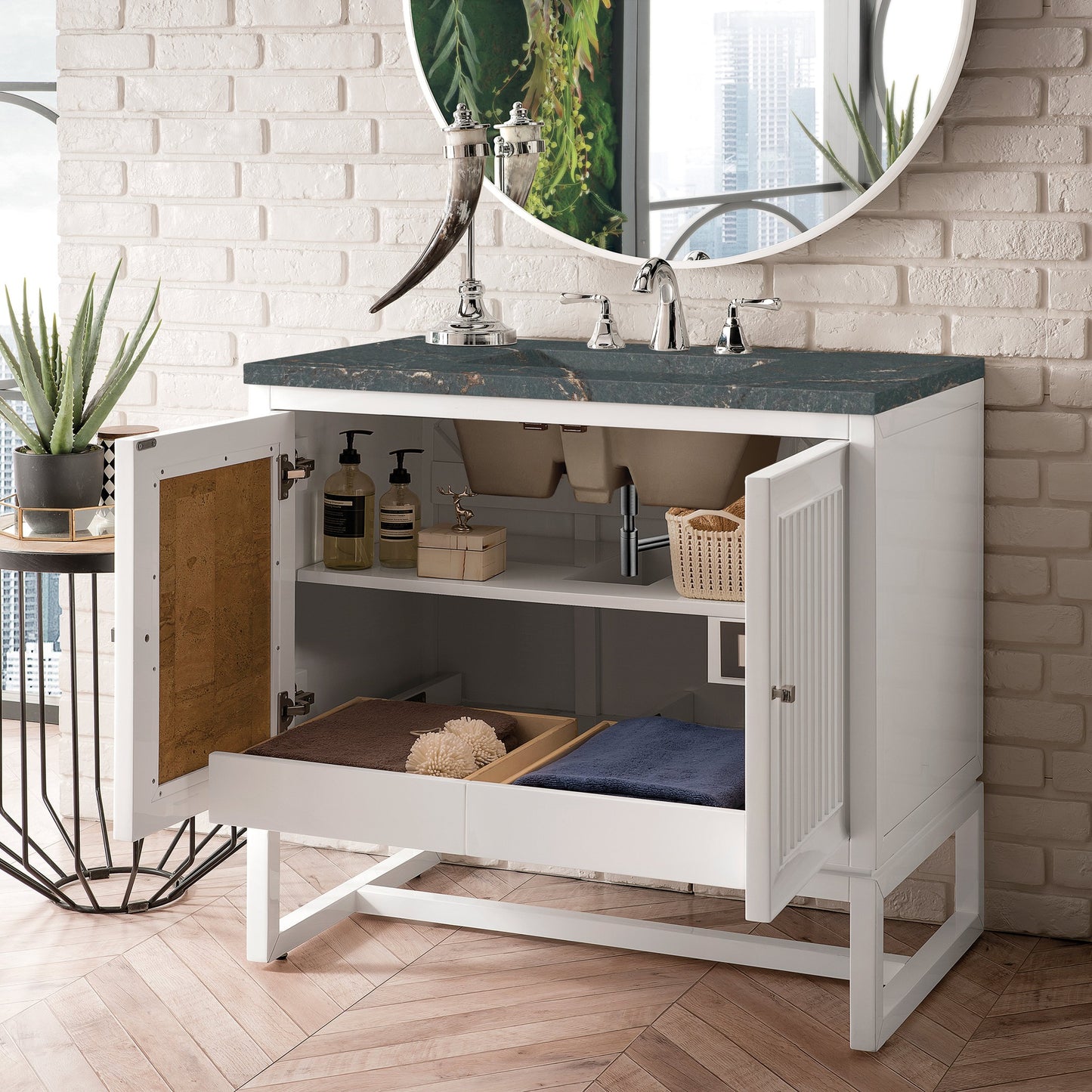 James Martin Vanities Athens 36" Glossy White Single Vanity With 3 cm Parisien Bleu Quartz Top