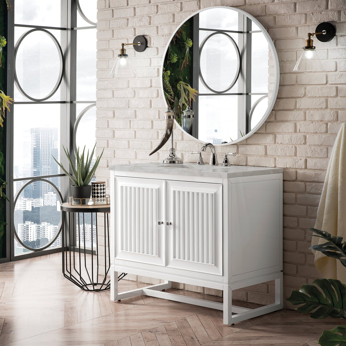 James Martin Vanities Athens 36" Glossy White Single Vanity With 3 cm Victorian Silver Quartz Top