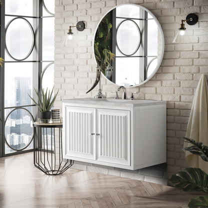 James Martin Vanities Athens 36" Glossy White Single Vanity With 3 cm Victorian Silver Quartz Top