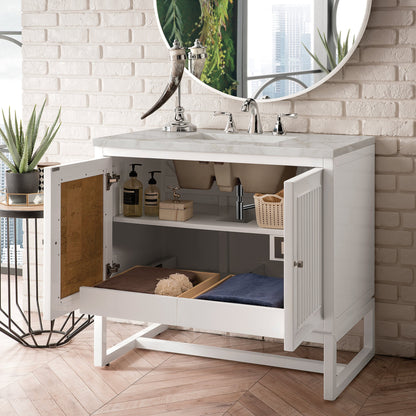 James Martin Vanities Athens 36" Glossy White Single Vanity With 3 cm Victorian Silver Quartz Top