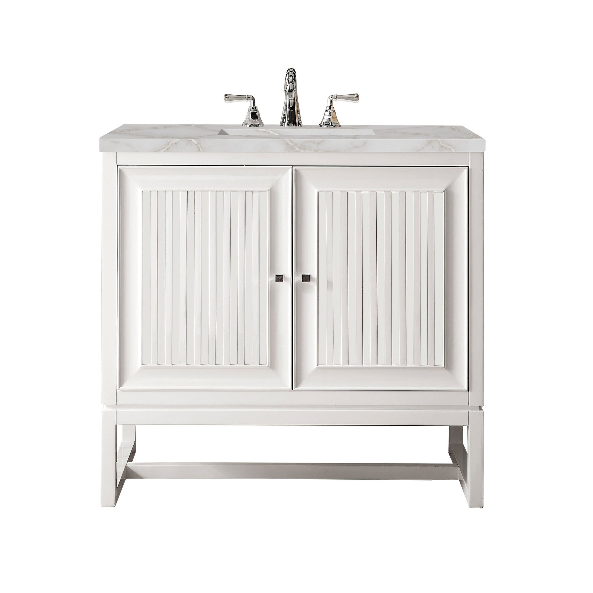 James Martin Vanities Athens 36" Glossy White Single Vanity With 3 cm Victorian Silver Quartz Top