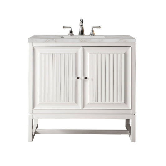 James Martin Vanities Athens 36" Glossy White Single Vanity With 3 cm Victorian Silver Quartz Top